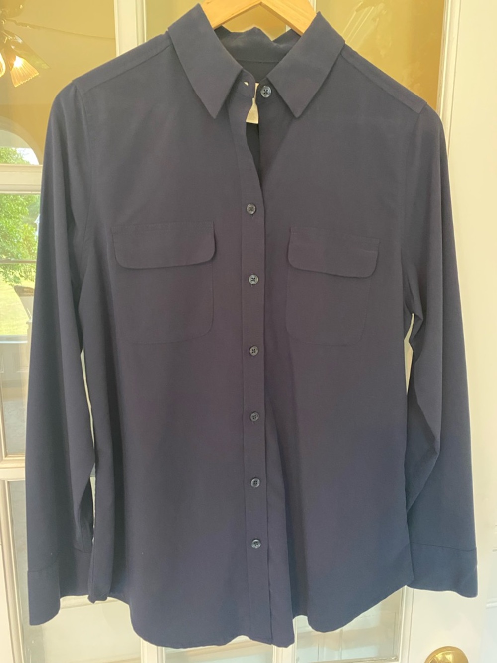 Chico's Dark Navy Button-Front Long Sleeve Blouse